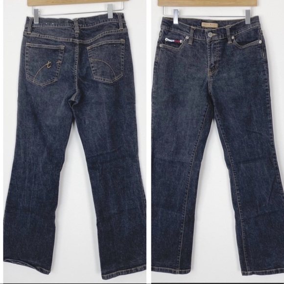TH TOMMY JEANS Y2K Dark Wash Bootcut Stretchy Jeans 9 Retro Low Rise - Picture 1 of 13